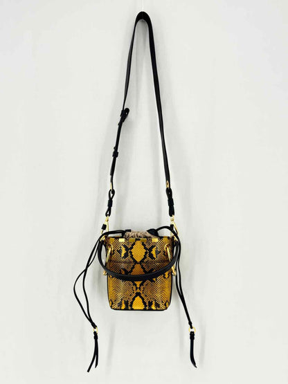CHLOE Roy Yellow & Black Python Embossed Bucket Bag