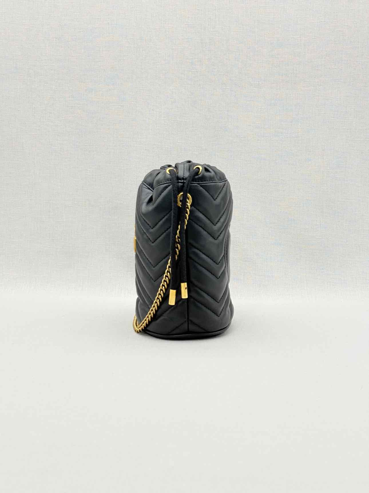 GUCCI GG Marmont Black Chevron Bucket Bag