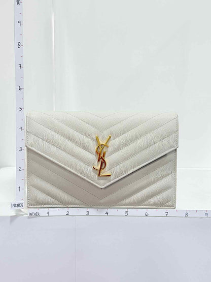 SAINT LAURENT Cassandre White Chevron Shoulder Bag