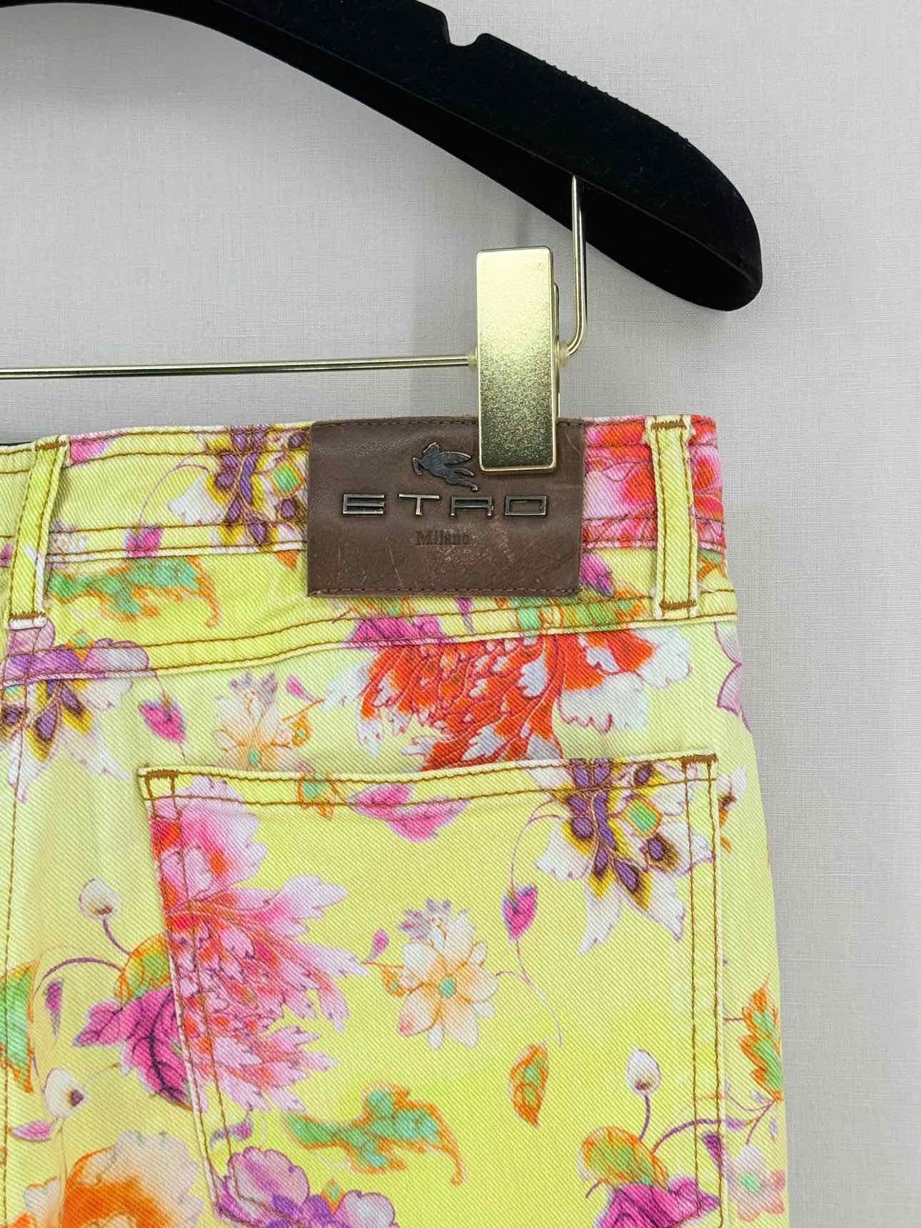 ETRO Yellow Multicolor Floral Print Size 27 Jeans