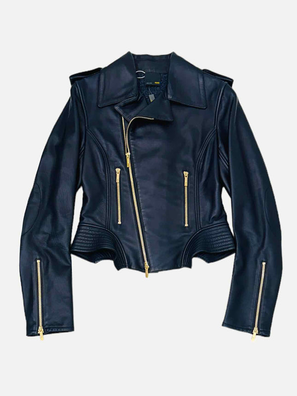 FENDI Leather Navy Blue Size US 8 Jacket