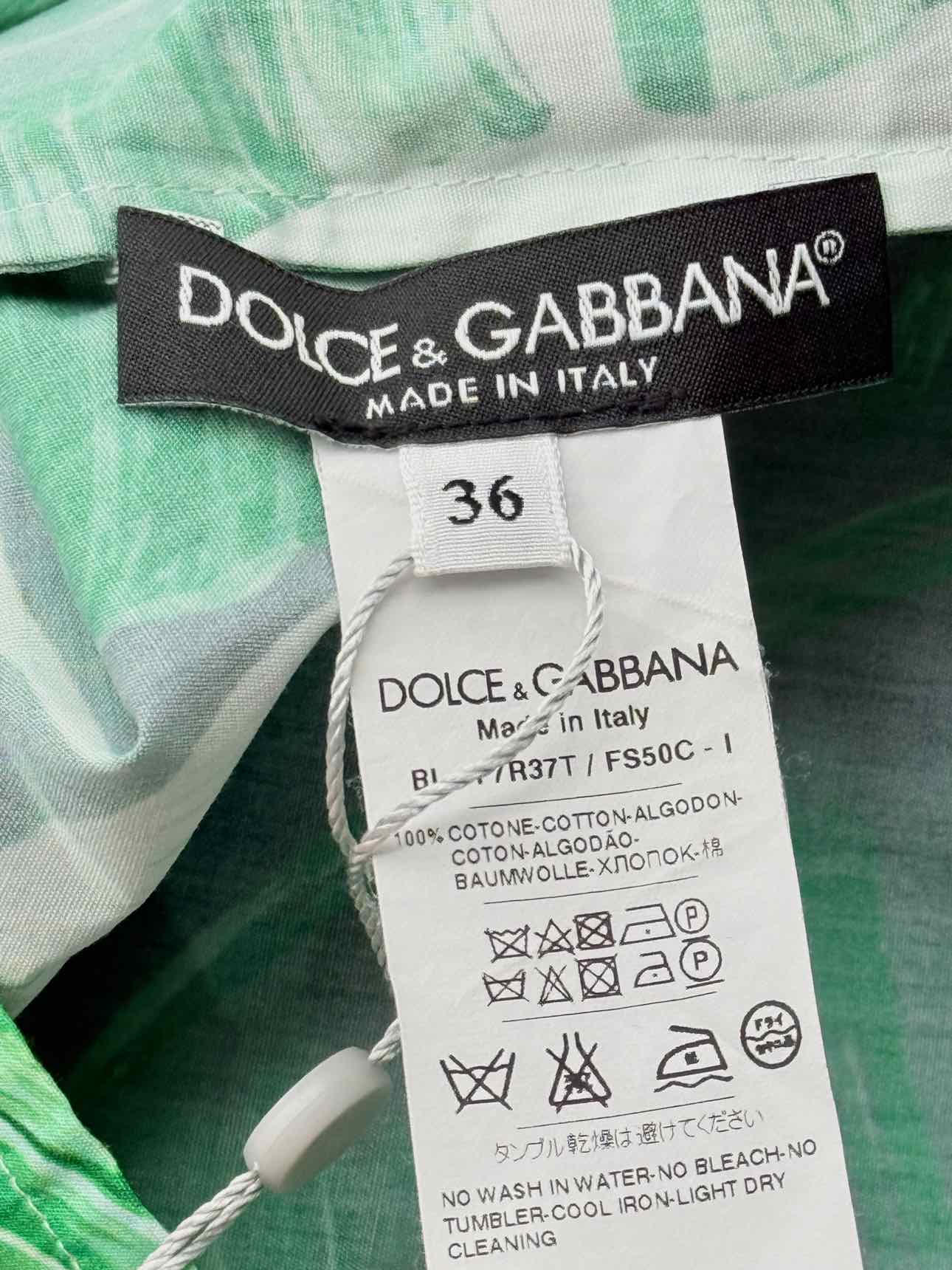 DOLCE & GABBANA White & Green Leaf Print Size US 0 Top