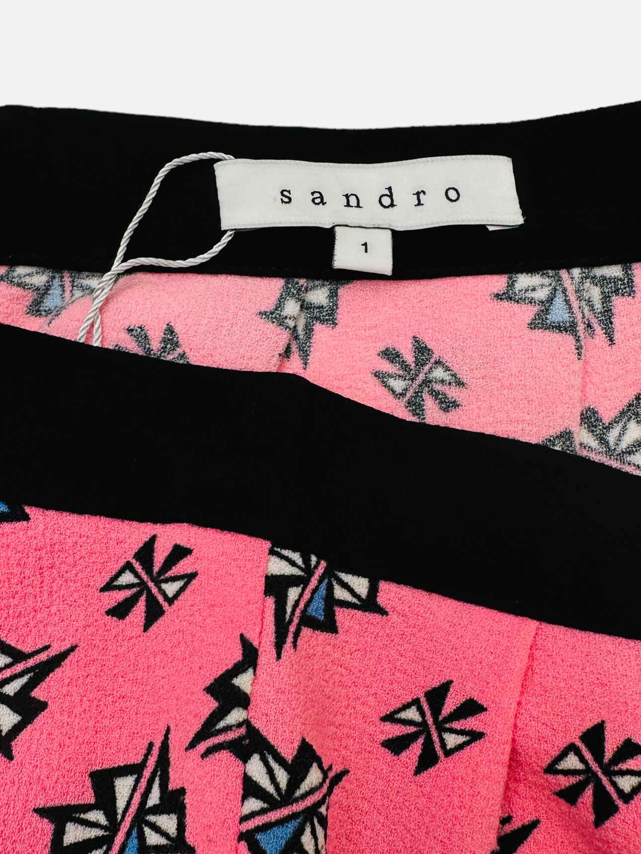 SANDRO Pink Multicolor Printed Size XSmall Mini Skirt