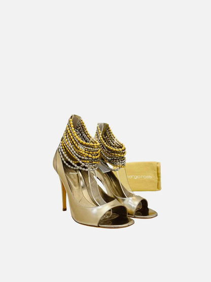 SERGIO ROSSI Ankle Cuff Gold Heeled Sandals 40