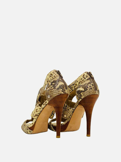 STUART WEITZMAN Beige & Brown Snakeskin Heeled Sandals