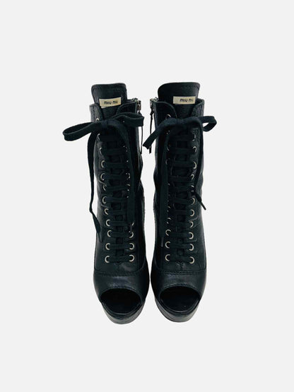 MIU MIU Lace Up Black Ankle Boots 37.5