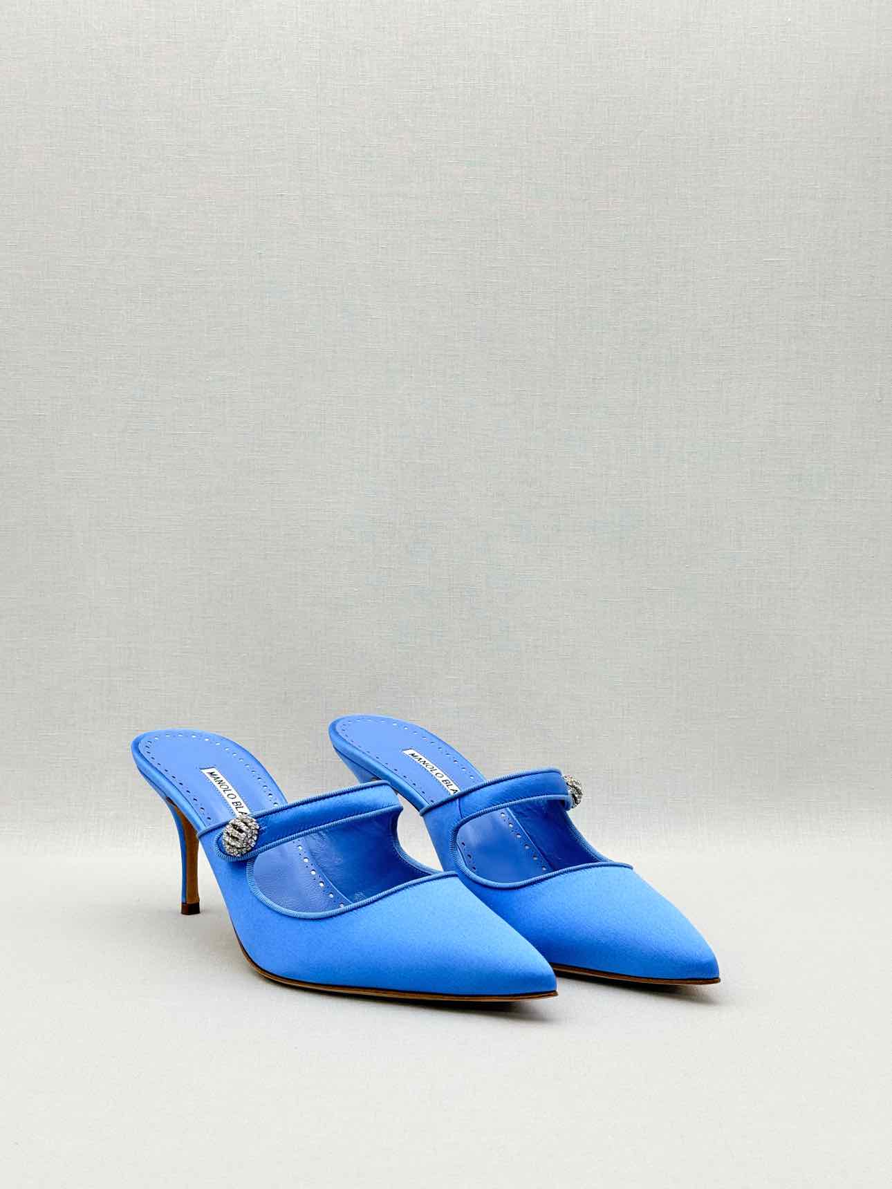 MANOLO BLAHNIK Camparimu Jewel 70 Blue Size EU 42 Mules
