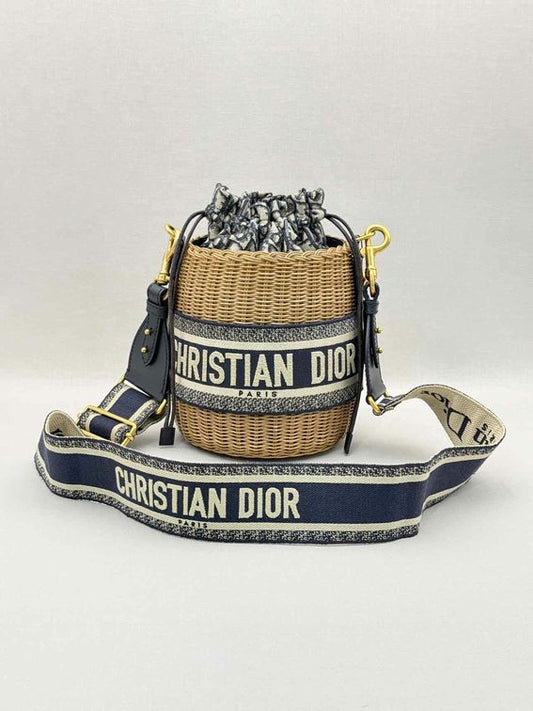 DIOR Wicker Blue & White Oblique Bucket Bag