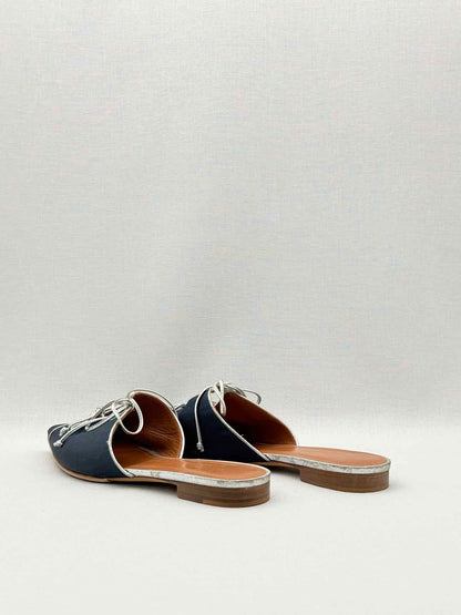 MALONE SOULIERS Navy Blue w/ Silver Size EU 39.5 Mules