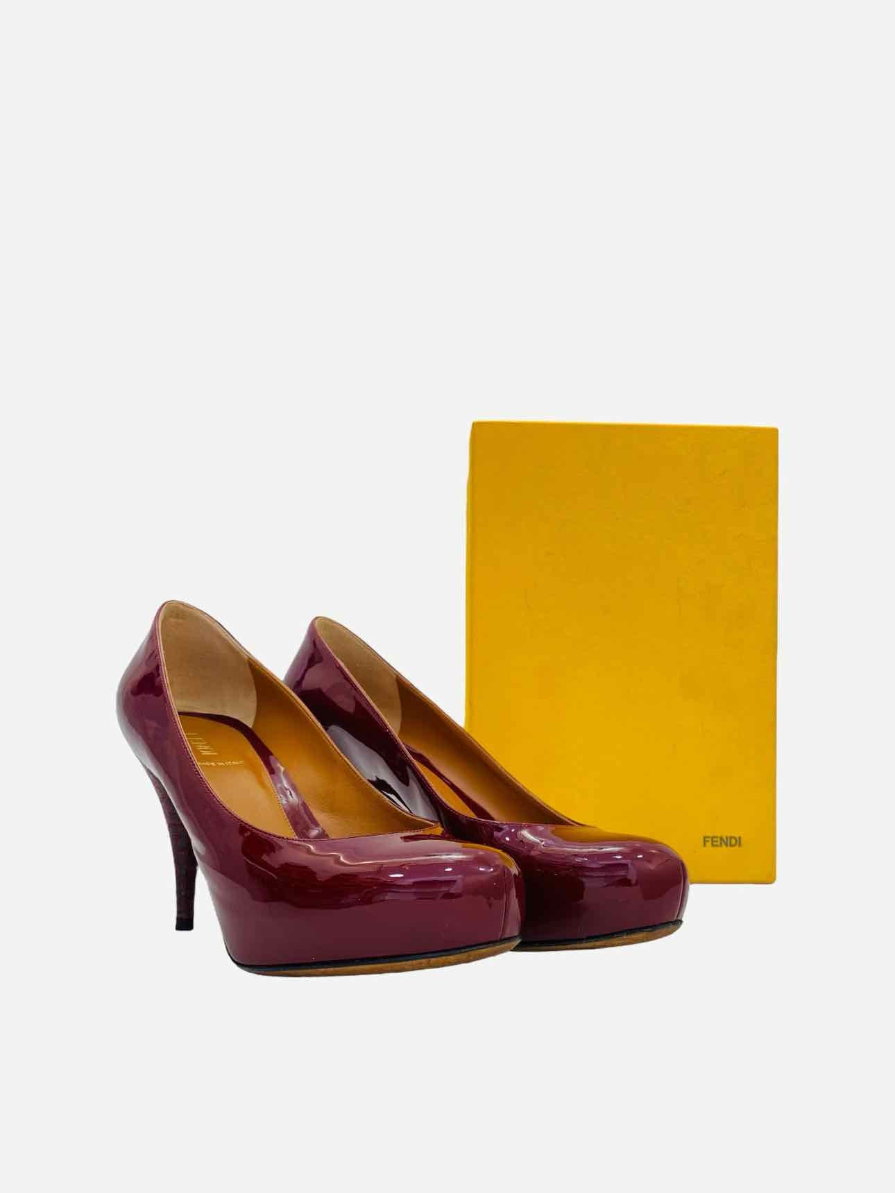 Pre - loved FENDI Ruby Red FF Motif Pumps at Reems Closet