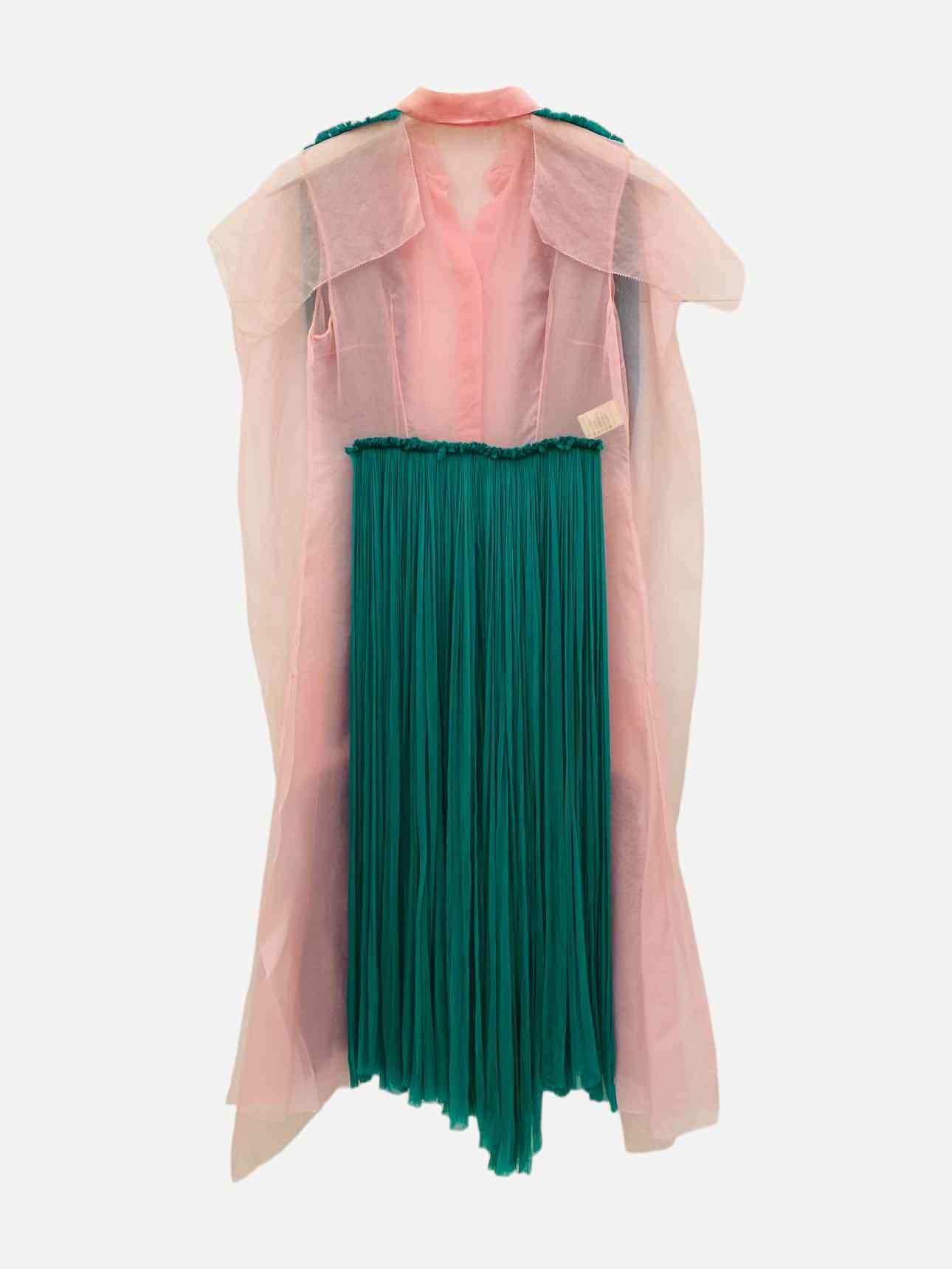 DELPOZO Tulle Green & Pink Knee Length Dress