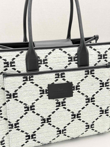 ELISABETTA FRANCHI White & Black EF Monogram Tote Bag