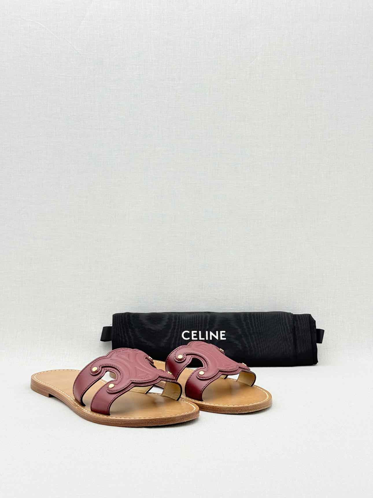 CELINE Triomphe Burgundy Size EU 38 Sandals