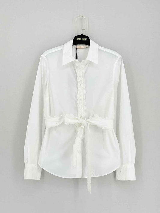 TORY BURCH White Ruffled Trim Size US 10 Shirt