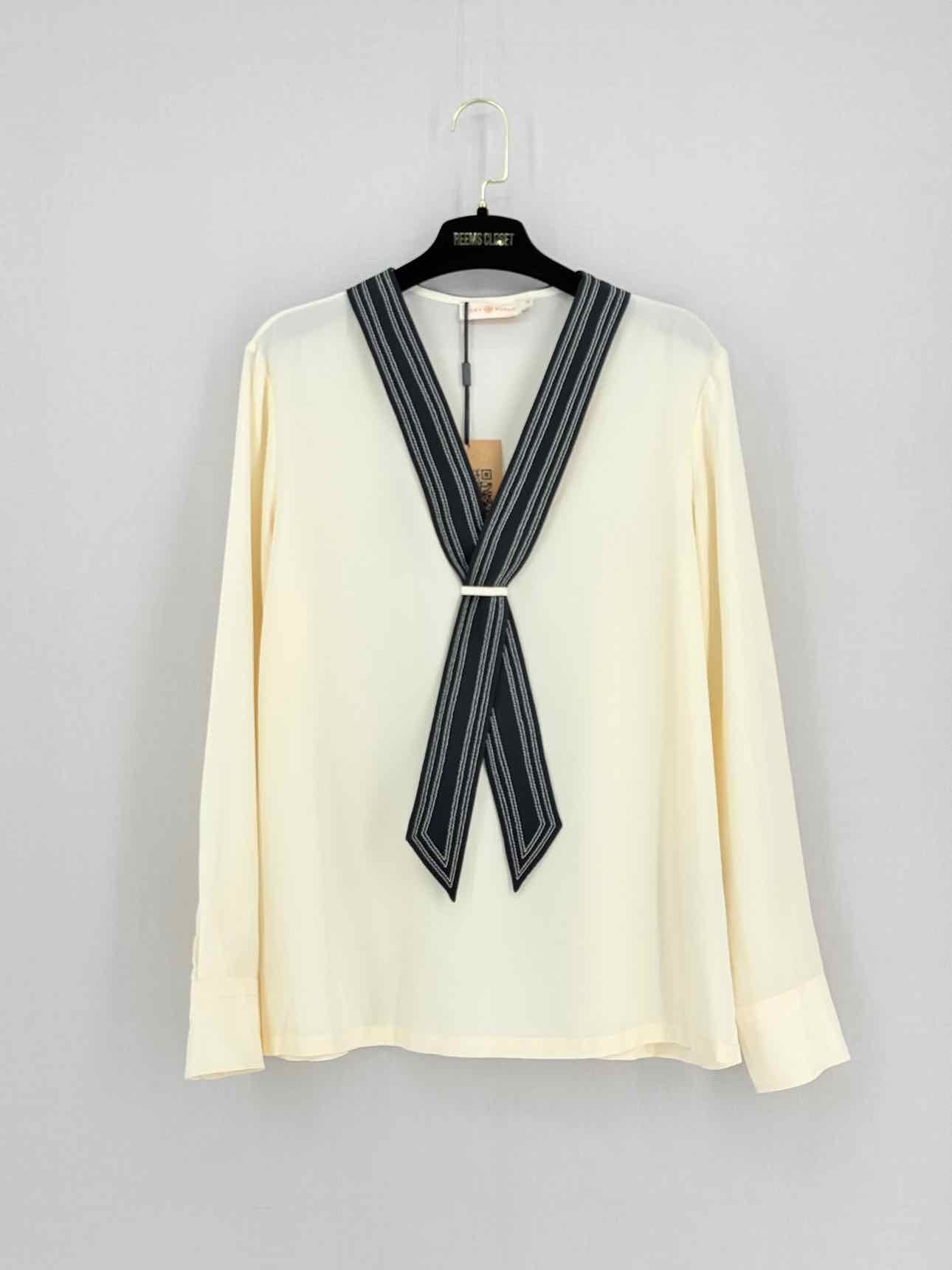 TORY BURCH Cream w/ Black Size Large Blouse