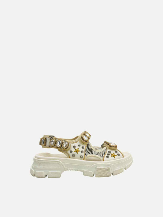 GUCCI Aguru White & Gold Sandals