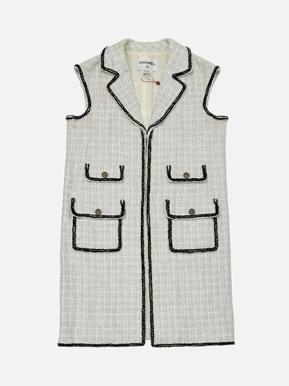 CHANEL Tweed White & Black Size US 10 Gilet