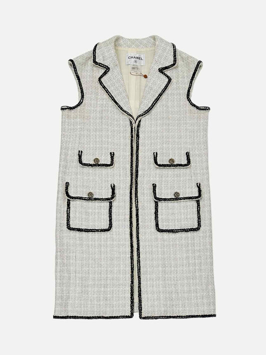 CHANEL Tweed White & Black Size US 10 Gilet