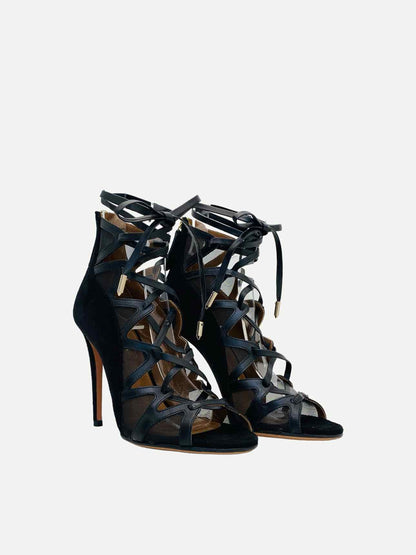 AQUAZZURA Lace Up Black Heeled Sandals 35.5