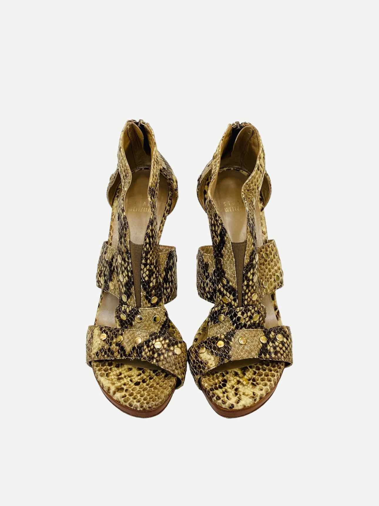 STUART WEITZMAN Beige & Brown Snakeskin Heeled Sandals