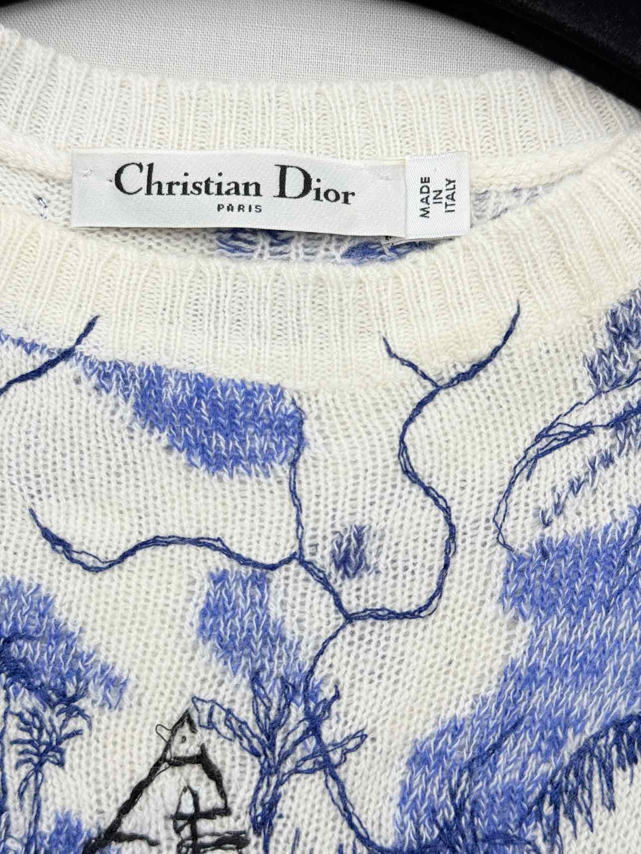 CHRISTIAN DIOR Blue & White Size US 2 Sweater