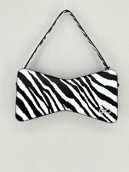 MACH & MACH Large Bow-shaped Black & White Shoulder Bag