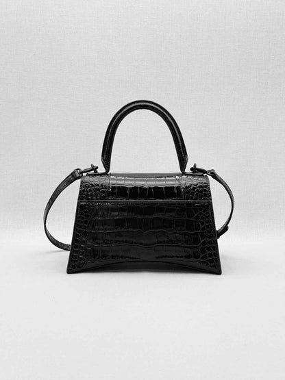 BALENCIAGA Hourglass Black Croc Embossed Top Handle