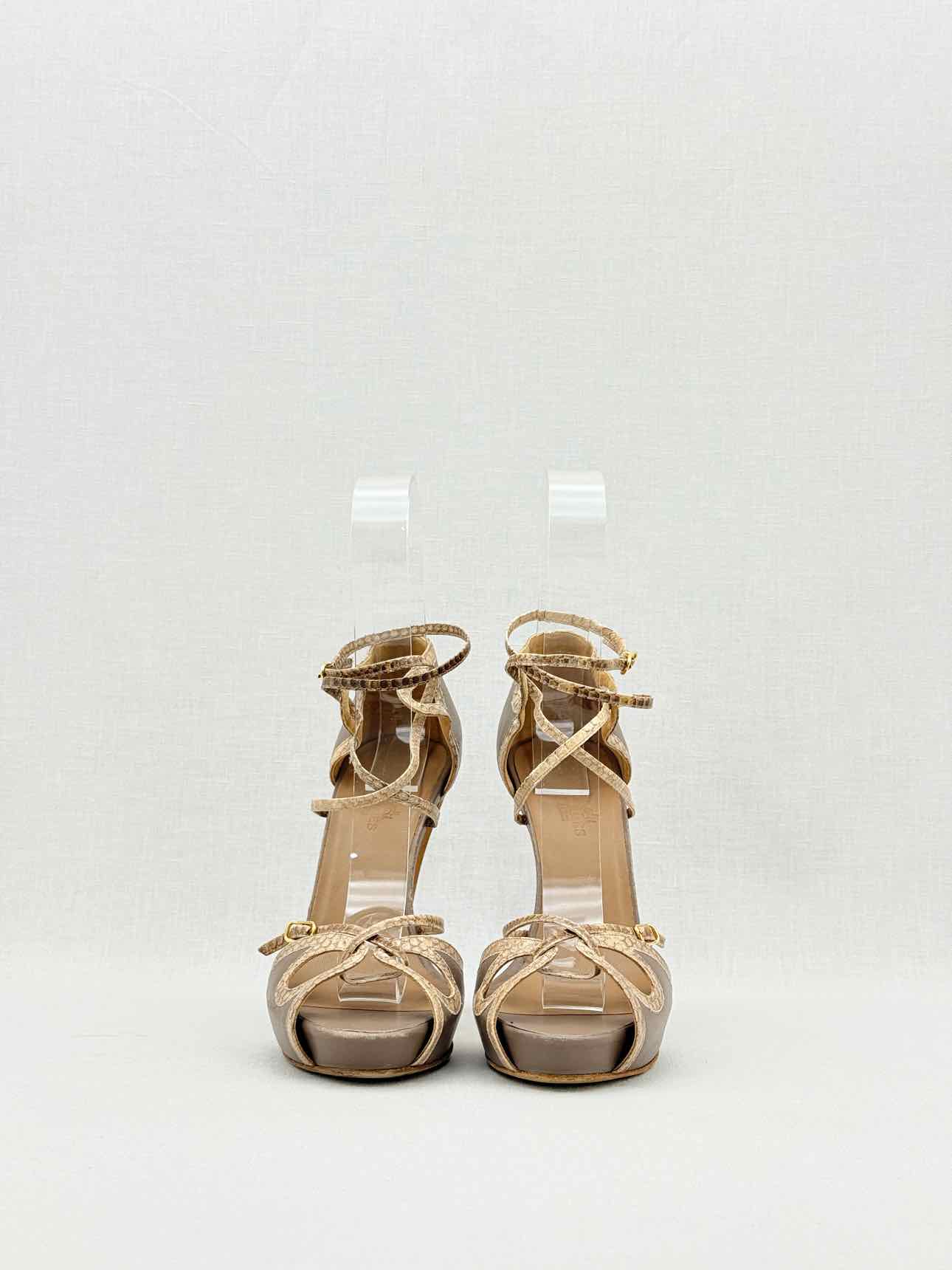 HERMES Brown Python Size EU 38 Heeled Sandals