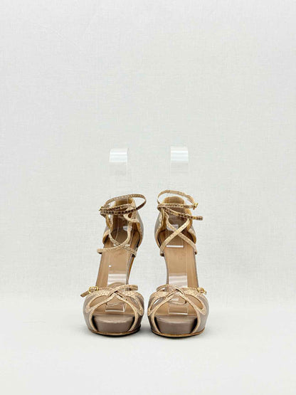 HERMES Brown Python Size EU 38 Heeled Sandals