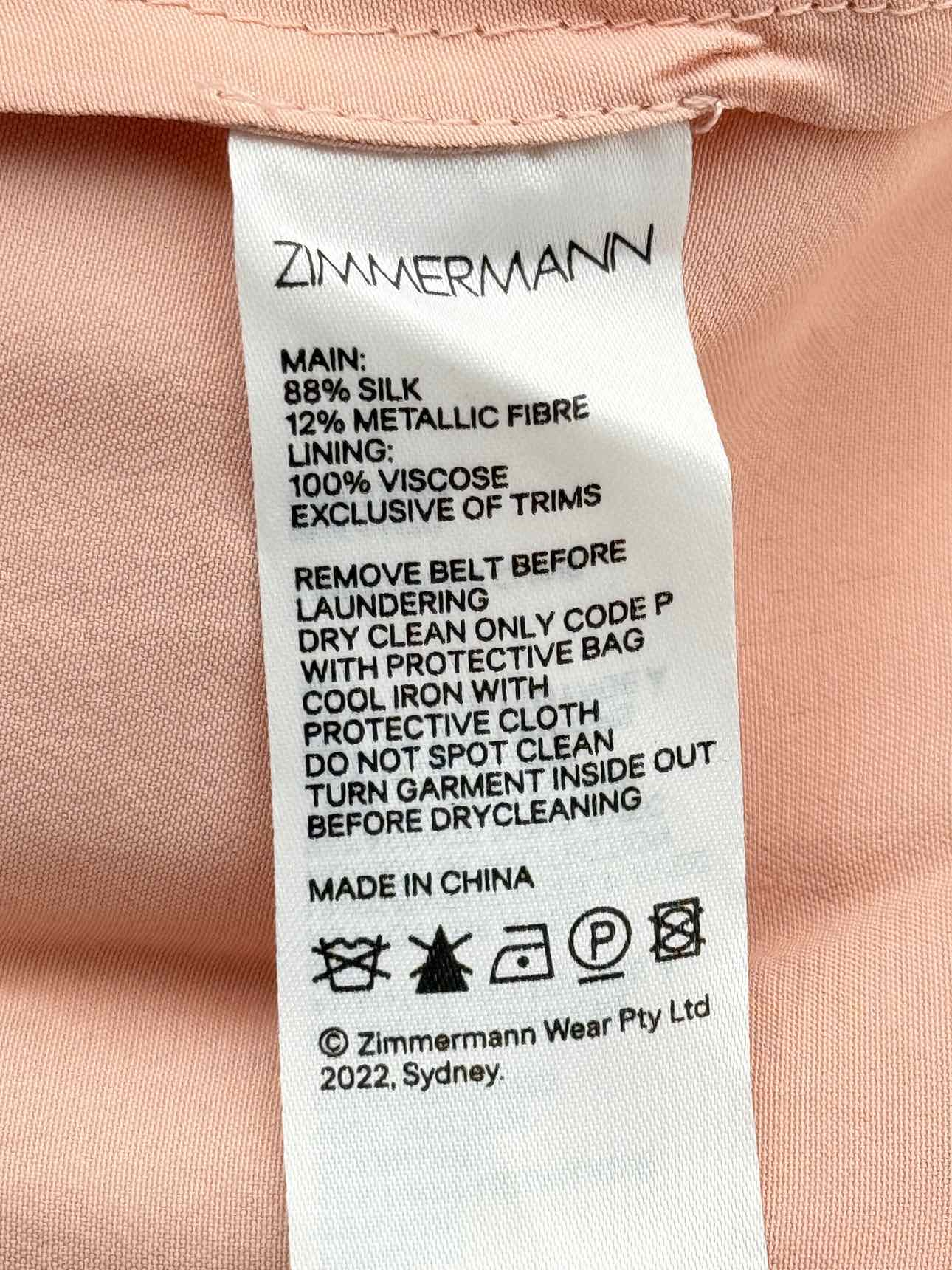 ZIMMERMANN Peach Size Large Midi Dress