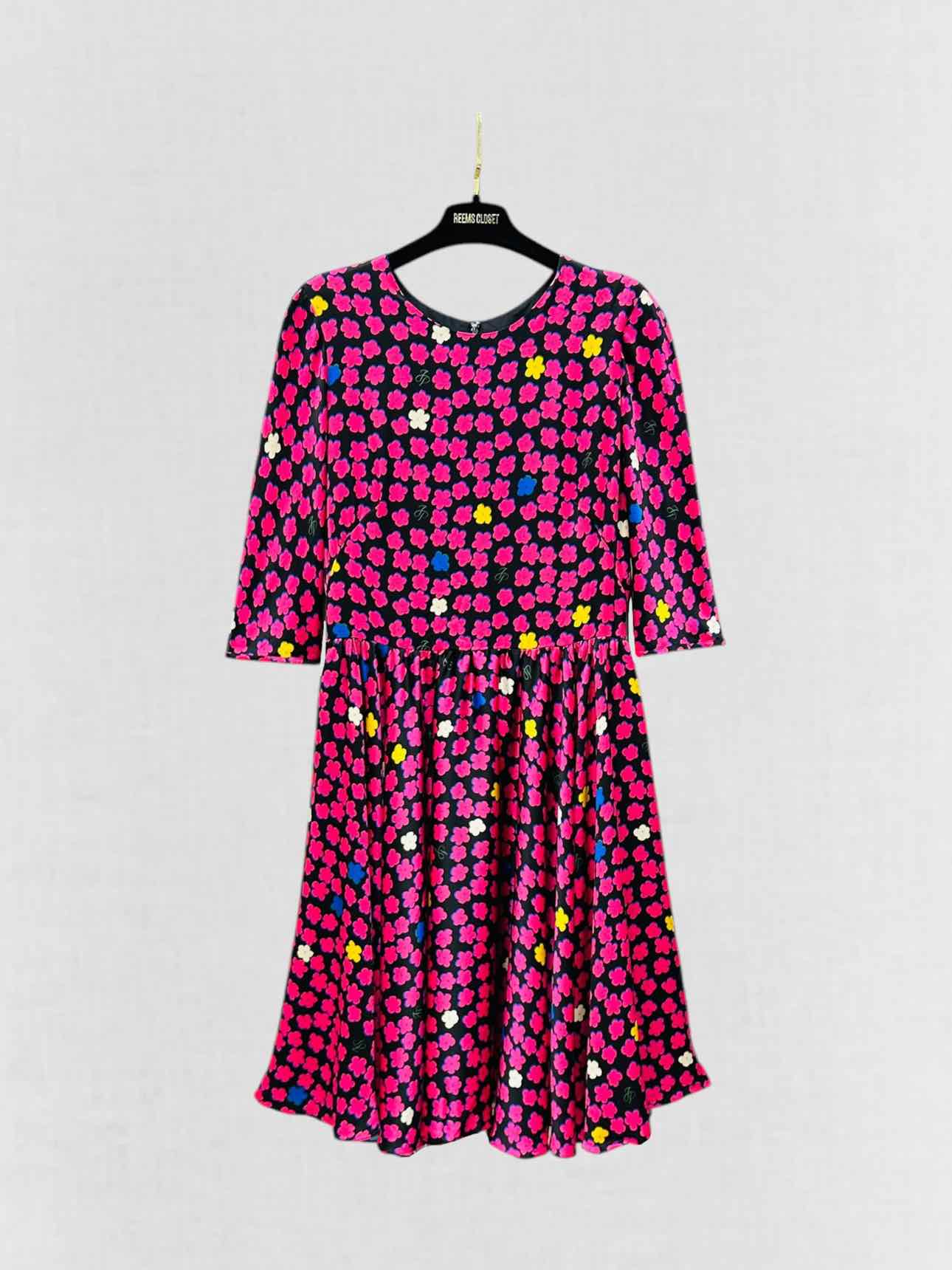 INGIE PARIS Black & Pink Floral Size US 8 Midi Dress