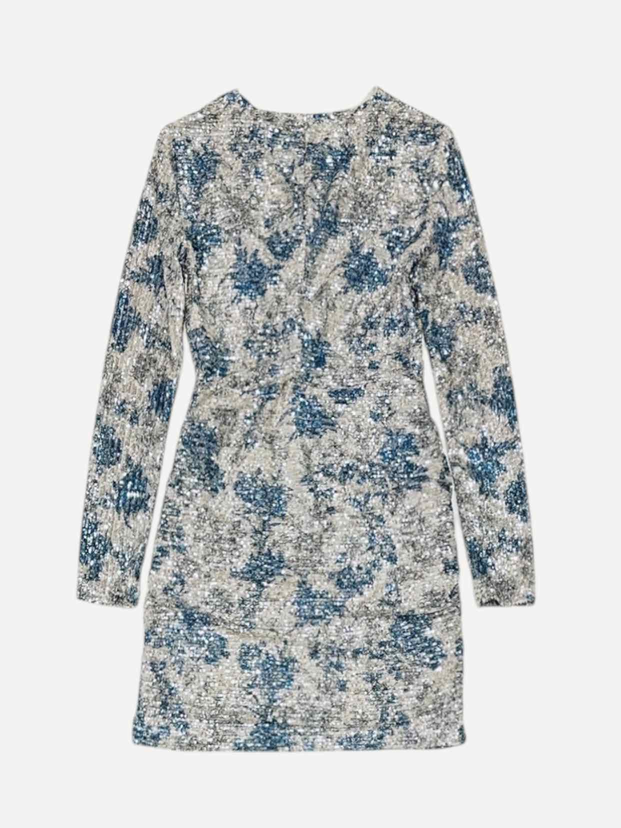 MAJE Ruched Off-white & Blue Size US 4 Short Dress