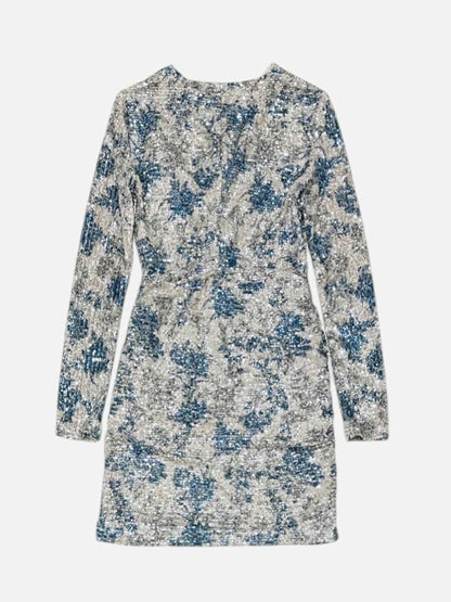 MAJE Ruched Off-white & Blue Size US 4 Short Dress