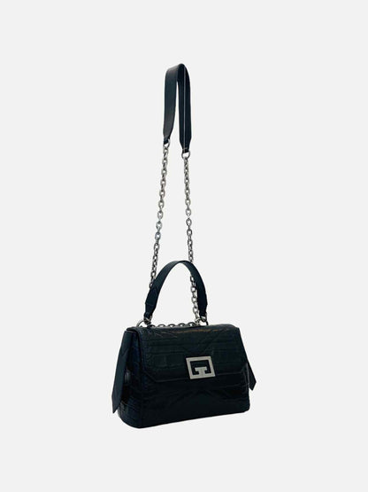 GIVENCHY ID Flap Black Croc Embossed Shoulder Bag