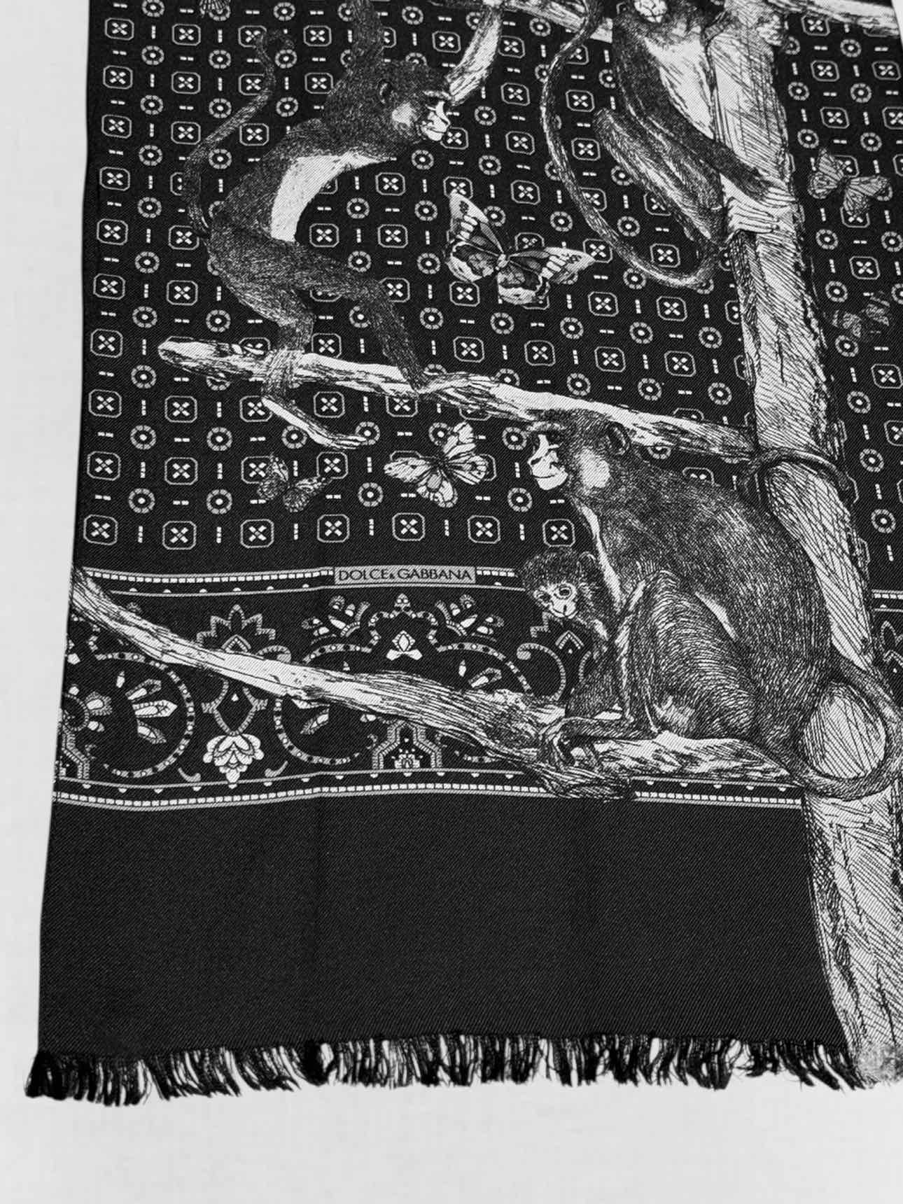 DOLCE & GABBANA Black & White Monkey Print Twill