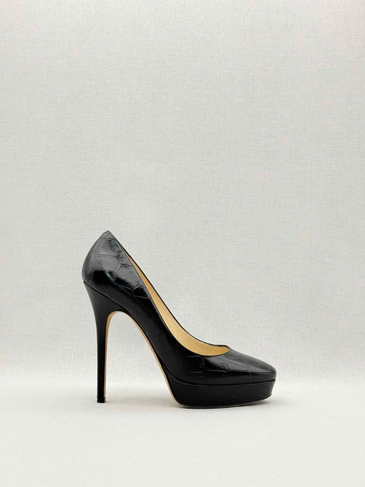 JIMMY CHOO Black Croc Embossed Size EU 39 Pumps