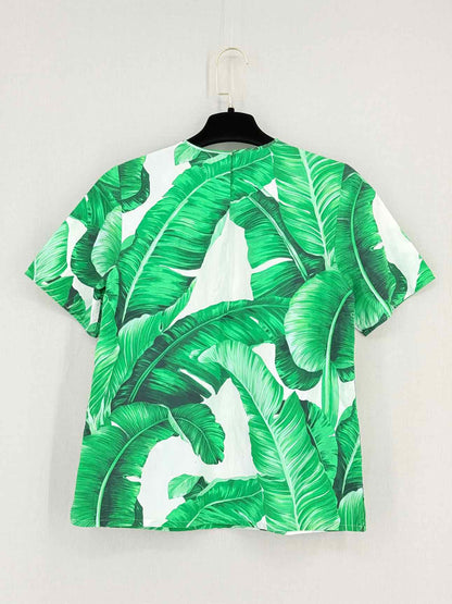 DOLCE & GABBANA White & Green Leaf Print Size US 0 Top