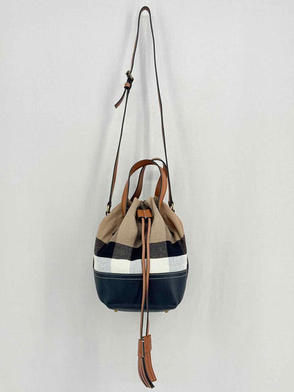 BURBERRY Heston Black Multicolor Check Bucket Bag