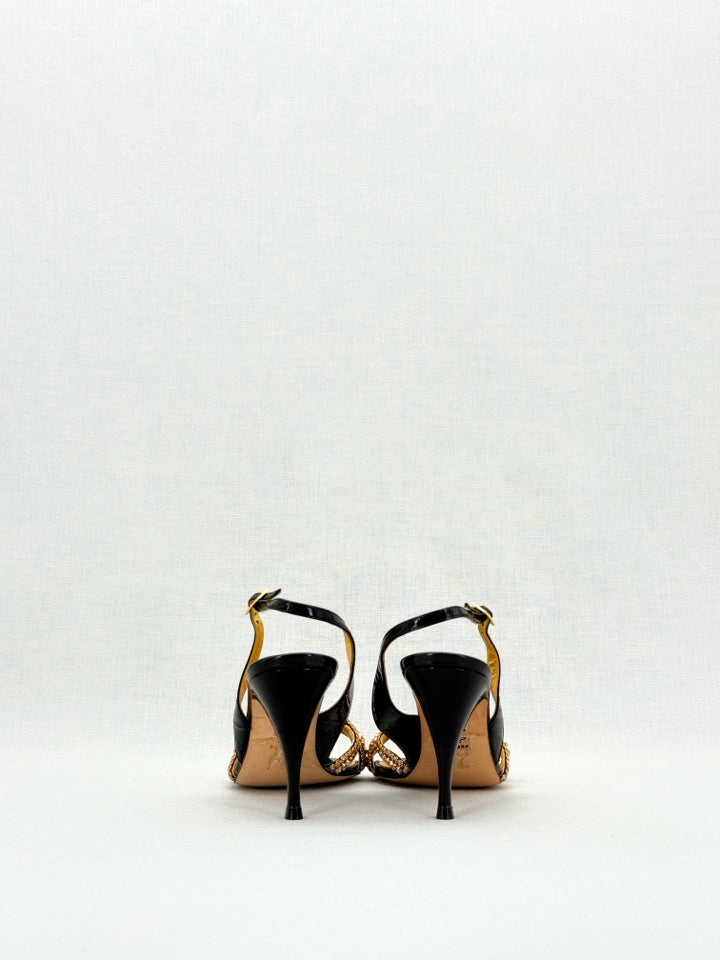GINA Black & Gold Size EU 38.5 Heeled Sandals