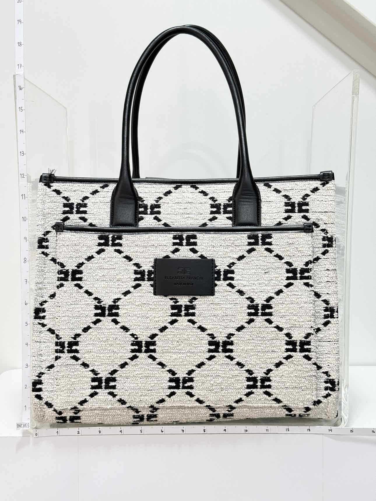 ELISABETTA FRANCHI White & Black EF Monogram Tote Bag