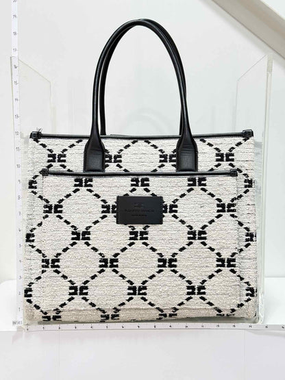 ELISABETTA FRANCHI White & Black EF Monogram Tote Bag
