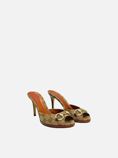 GUCCI Horsebit Brown GG Mules 36