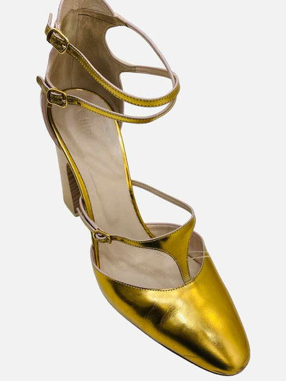 CHLOE Ankle Strap Metallic Gold Heeled Sandals