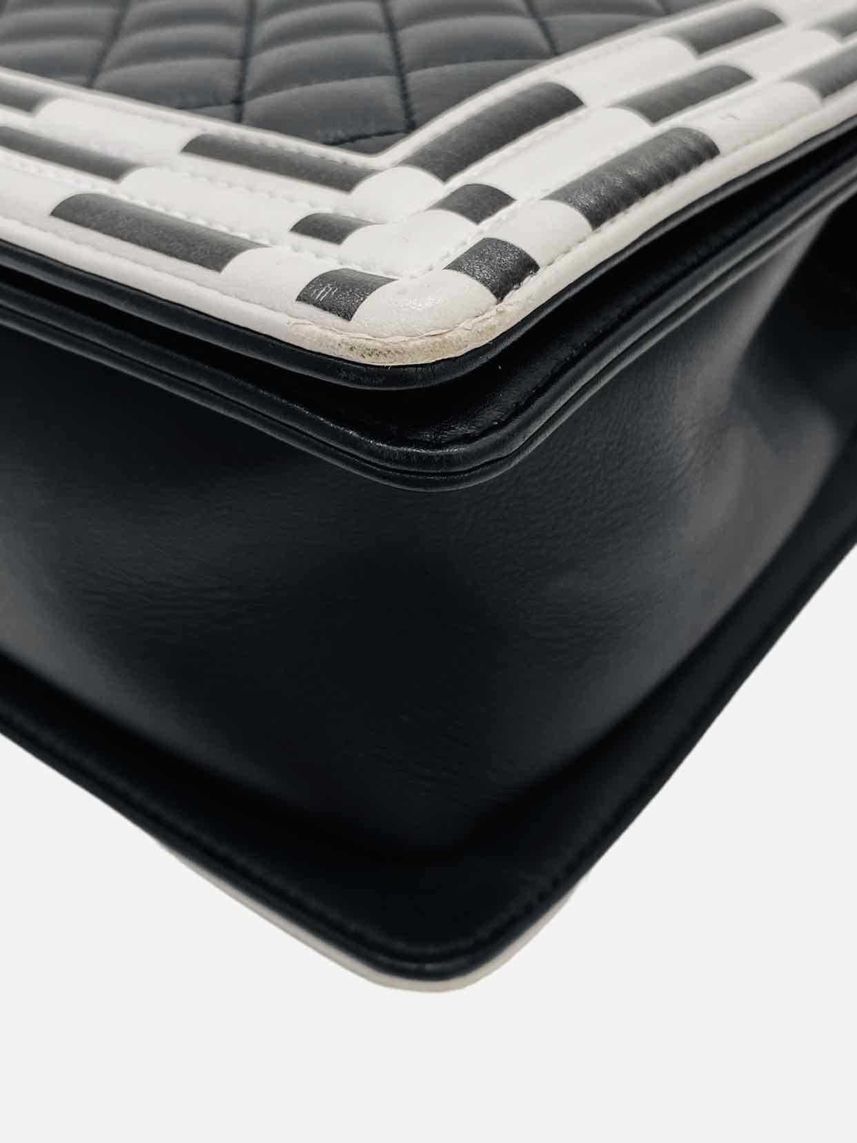 CHANEL Boy Black & White Checkerboard Trim Shoulder Bag