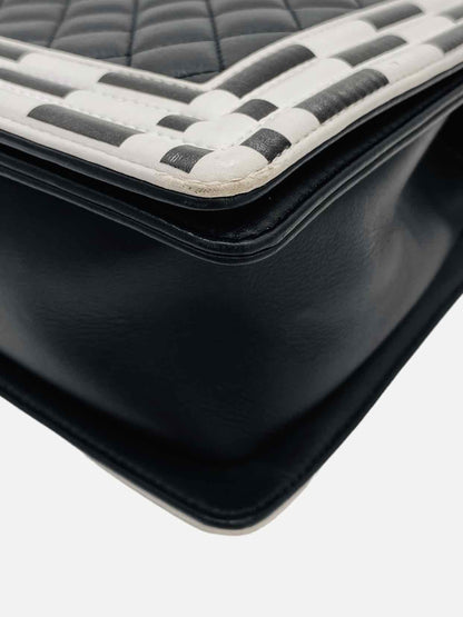 CHANEL Boy Black & White Checkerboard Trim Shoulder Bag