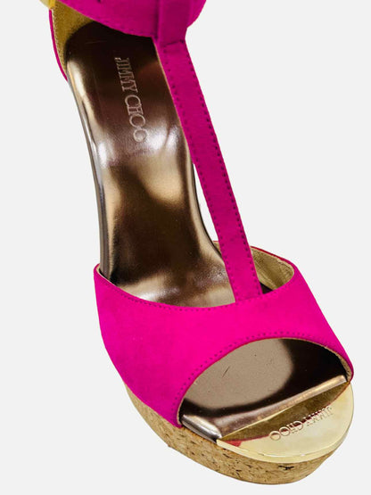 JIMMY CHOO T-bar Pink Wedges 36.5