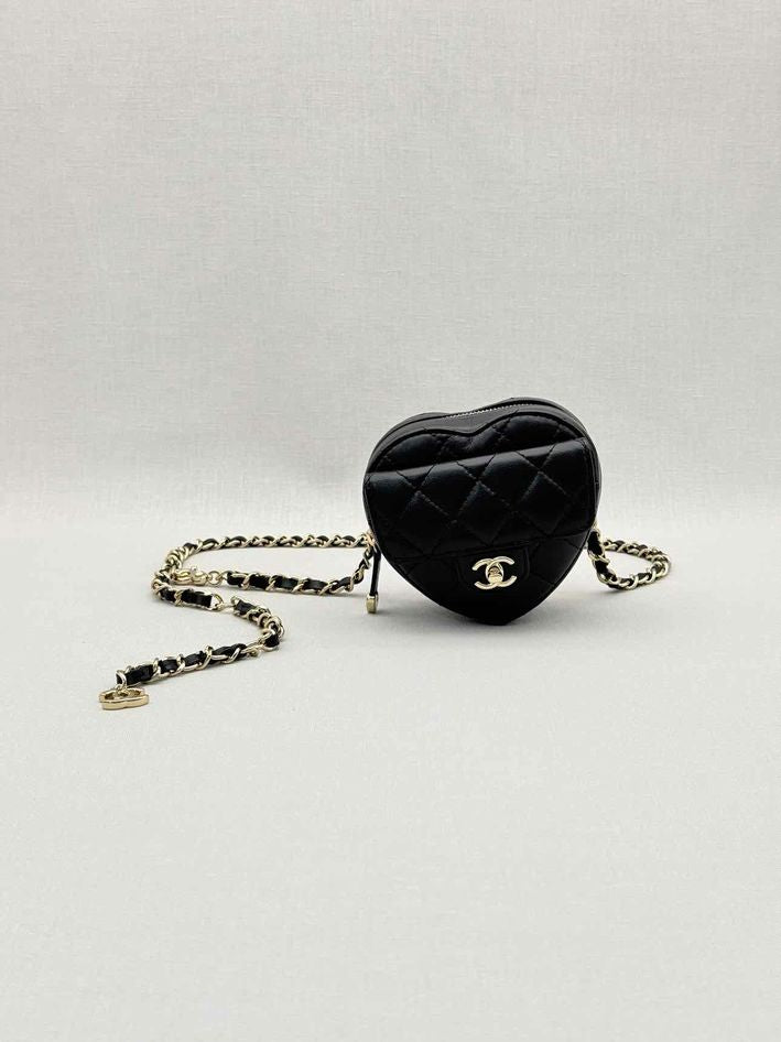 CHANEL CC in Love Heart Black Quilted Belt Bag