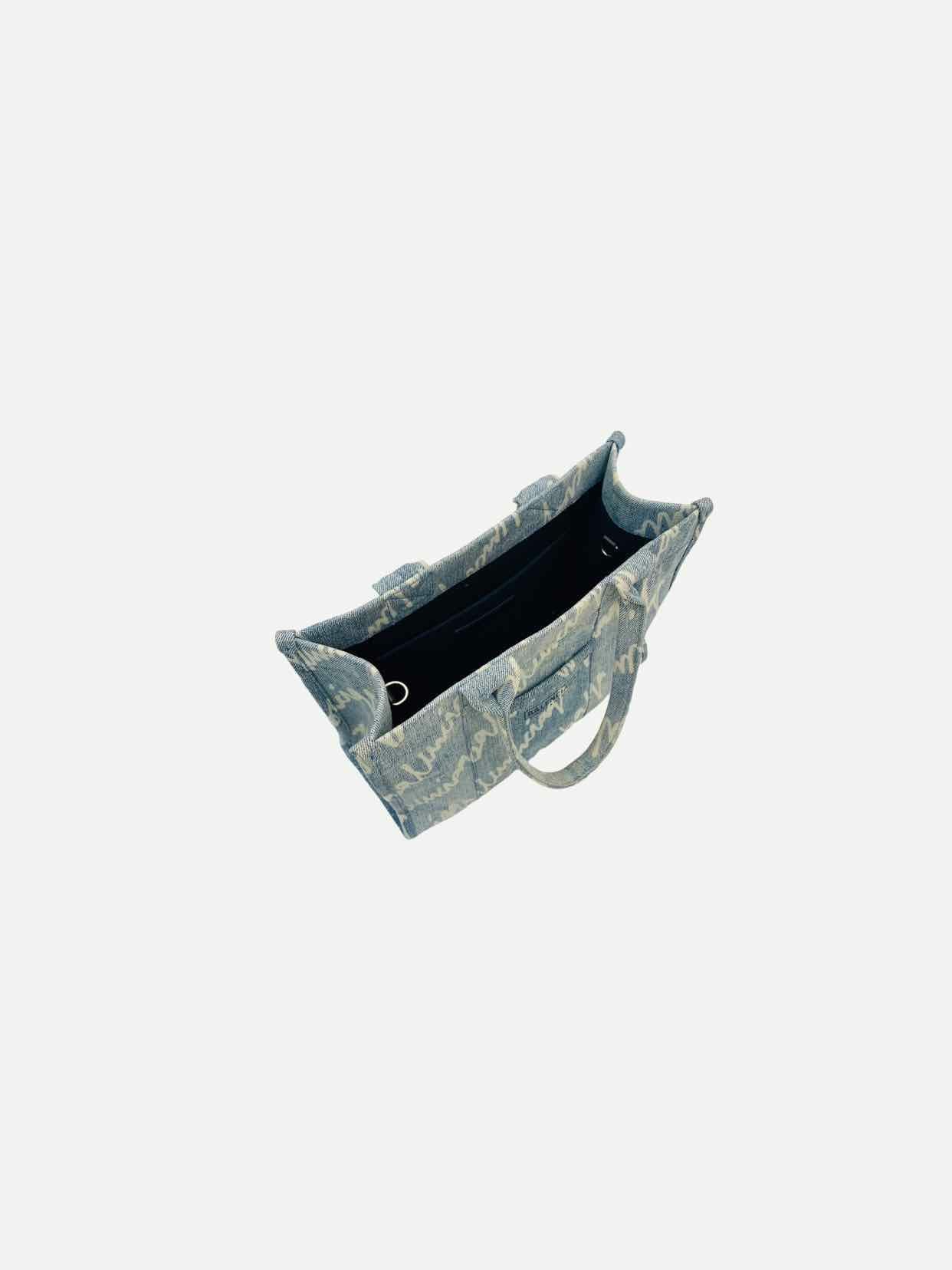 BALENCIAGA Scribble Blue & White Logo Tote Bag