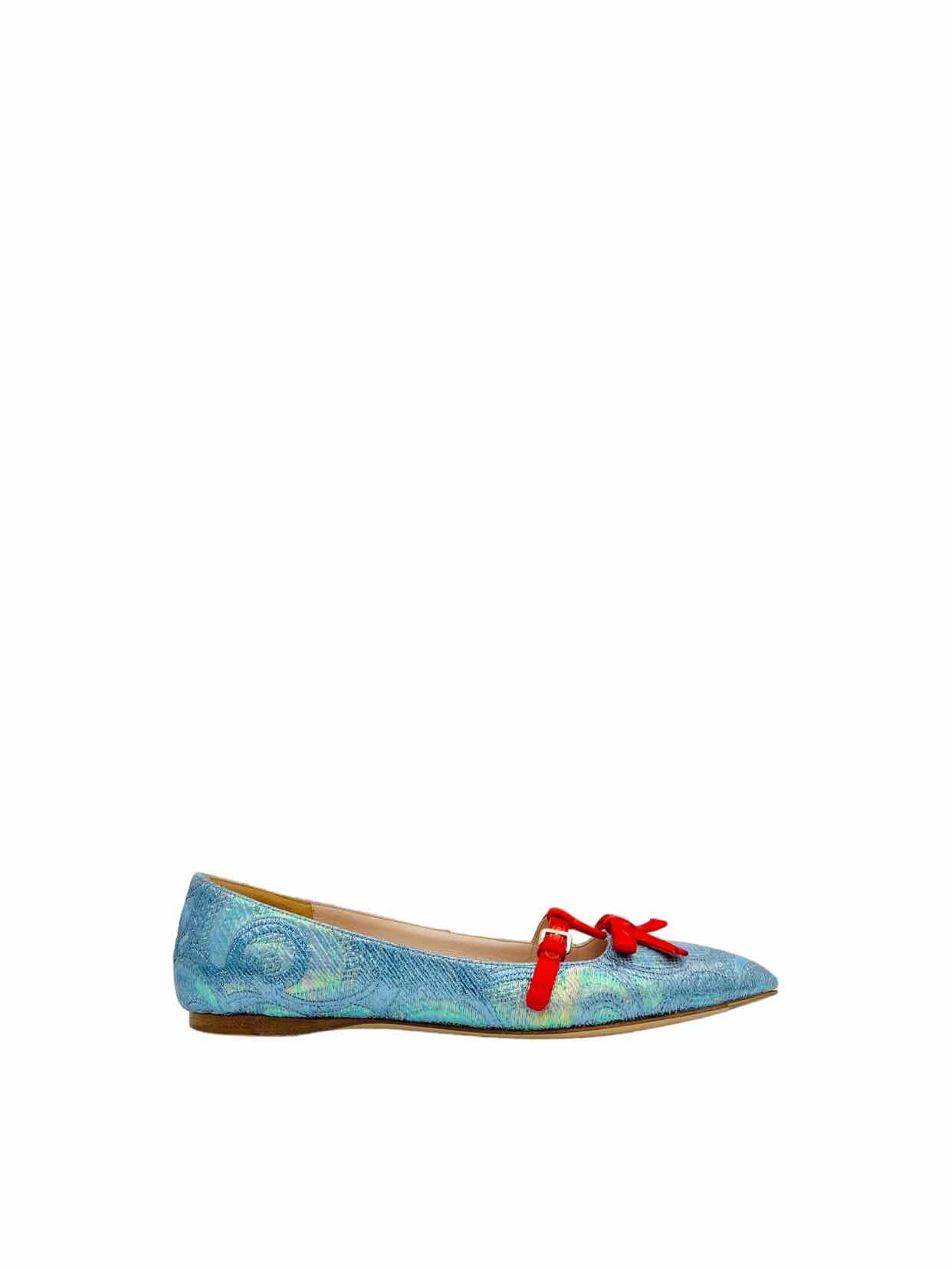 MIU MIU Metallic Blue Ballet Flats