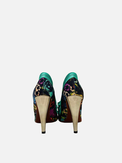 LANVIN Green Multicolor Floral Pumps 40